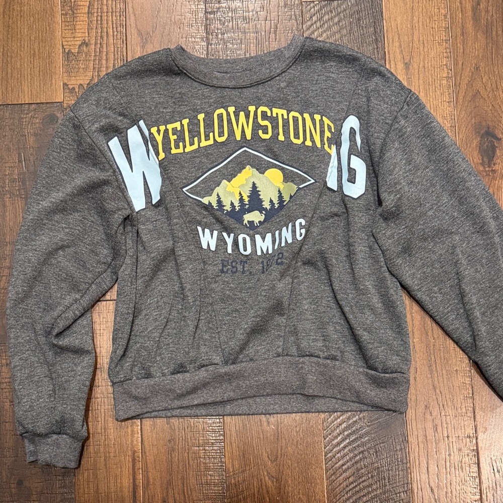 Modern Lux Gray Yellowstone Wyoming Crew Neck Sweater